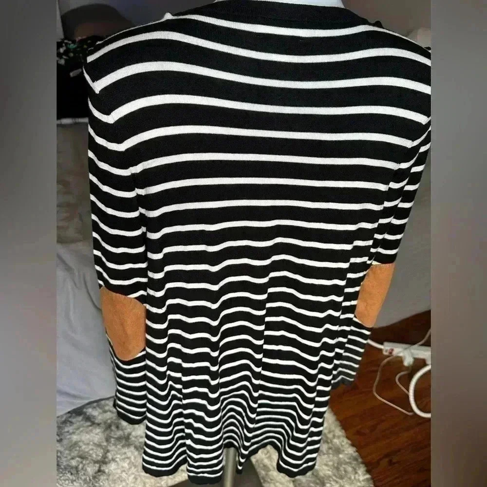 Size M Market & Spruce front cascading stripe cardigan with brown elbow patches - Picture 5 of 5